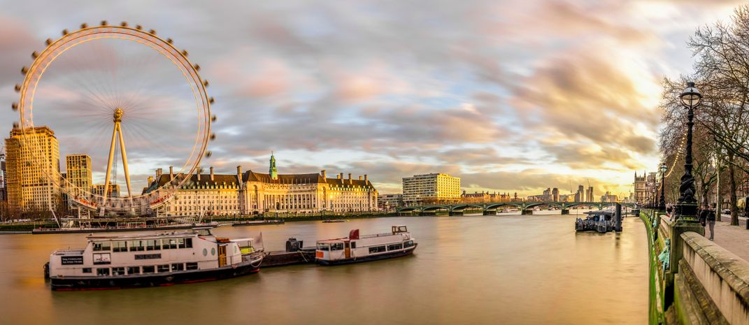 A view of the London Eye from across the Thames