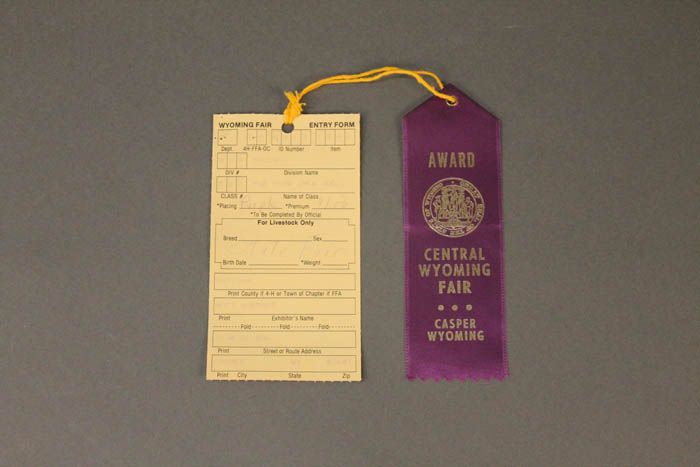 Purple ribbon and entry tag