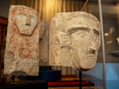 Yemeni artifacts on display during a ceremony to celebrate their repatriation