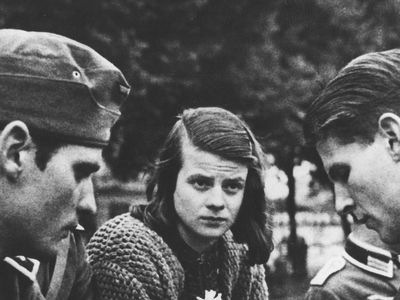 Hans Scholl, Sophie Scholl and Christoph Probst (pictured, left to right, in 1942) resisted the Nazis as members of the White Rose, a secret student group.