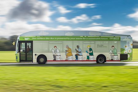 This airport shuttle can make a round-trip run on the waste produced by a single person in one year. 
