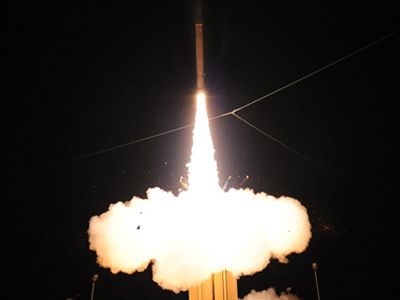 A THAAD interceptor launches from a missile range off the coast of Hawaii.