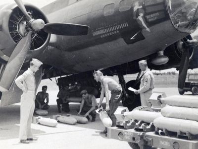 The Memphis Belle being loaded with practice bombs, at MacDill AAF.