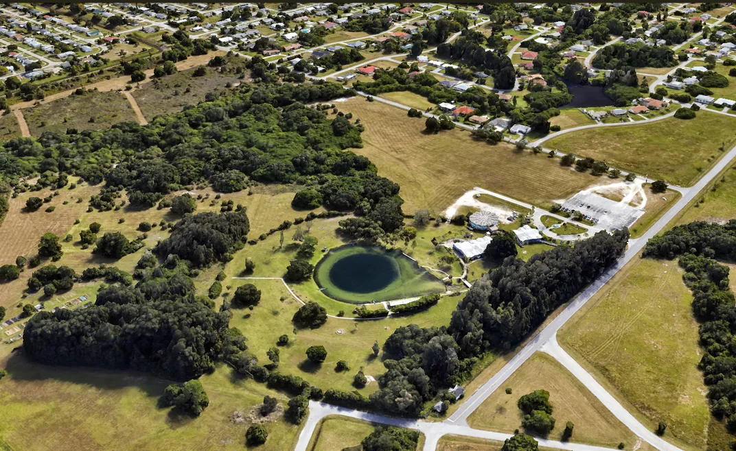 Aerial view of the Warm Mineral Springs sinkhole