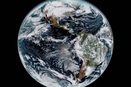 A composite color image of the Western Hemisphere captured by NOAA's GOES-16 satellite from 22,300 miles above the surface, January 15, 2017. 
