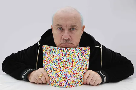 Damien Hirst with pieces from &ldquo;The Currency&rdquo;