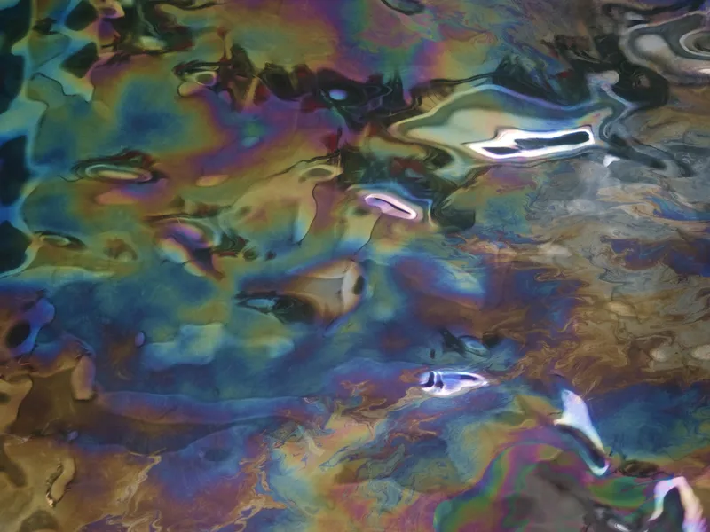 The oil still leaking from the USS Arizona in Pearl Harbor, Oahu, Hawaii. Taken before entering