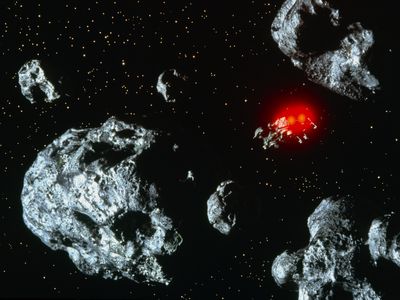 An artist's interpretation of a mission to an Asteroid