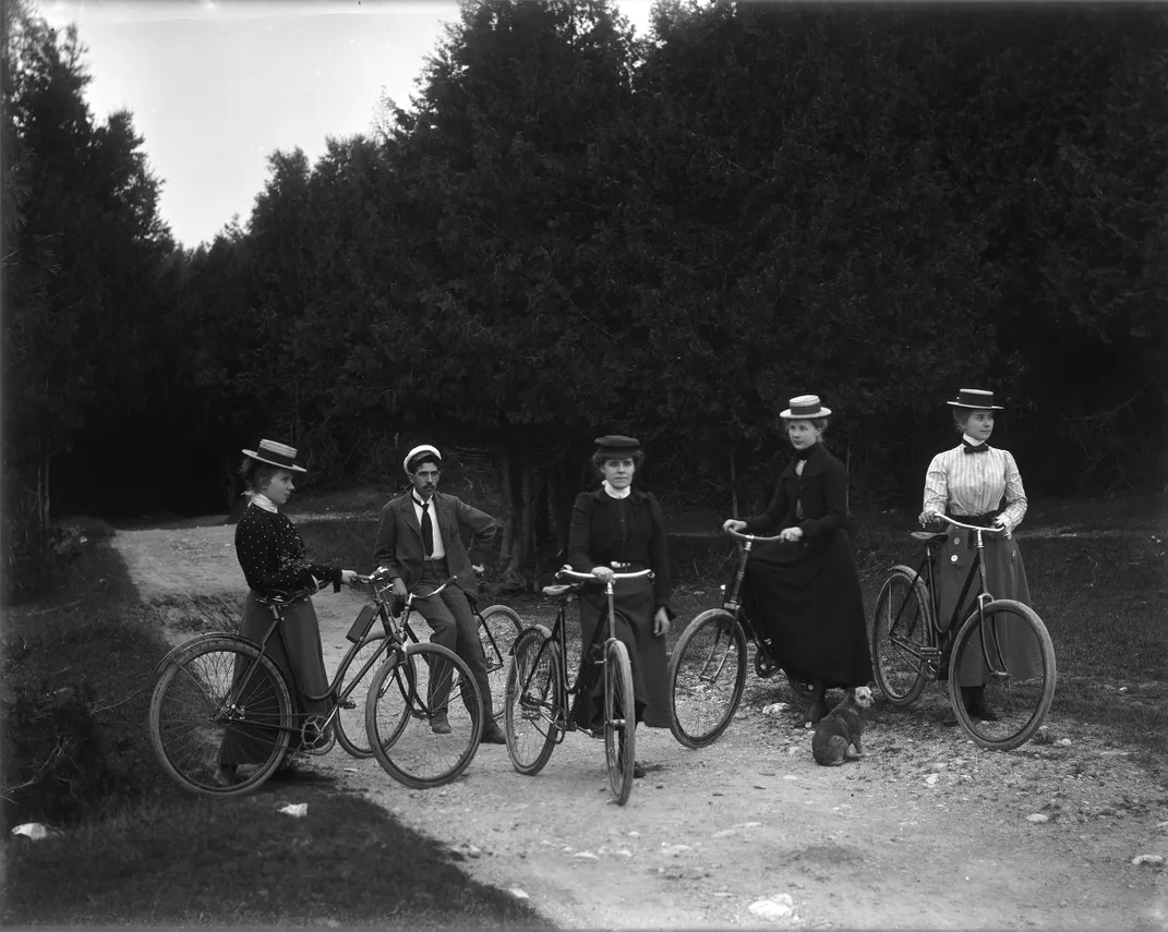 Women bicycling on Mackinac Island