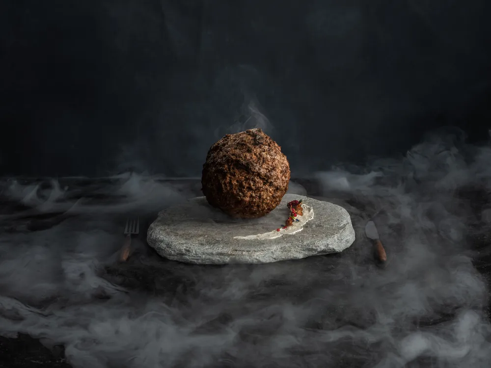 A meatball surrounded by fog