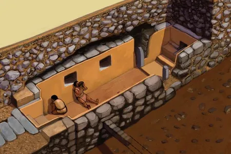 An artistic rendering of the stone chamber where the tubes were discovered