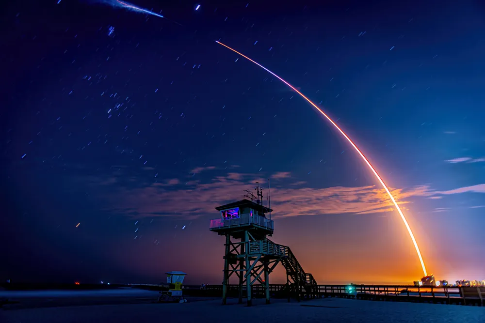 A hot night on the beach, setting up to capture a rocket launch. Saw the initial glow of the start of launch, kicked back after starting my exposure and was totally amazed at what we saw.