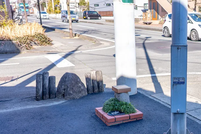 Tiny seat with grass around it