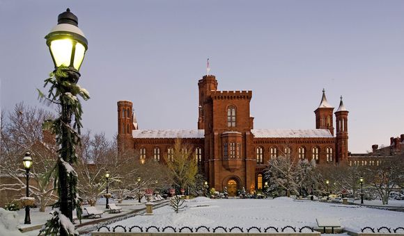 Image shows a castle in snow