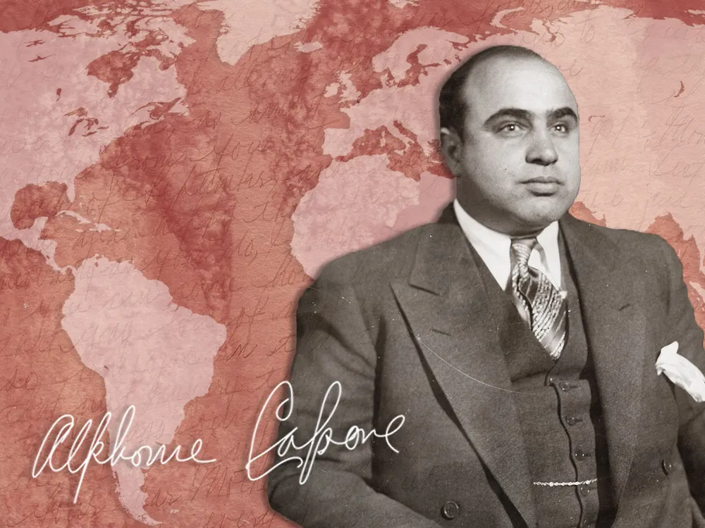 Illustration of Al Capone in front of map