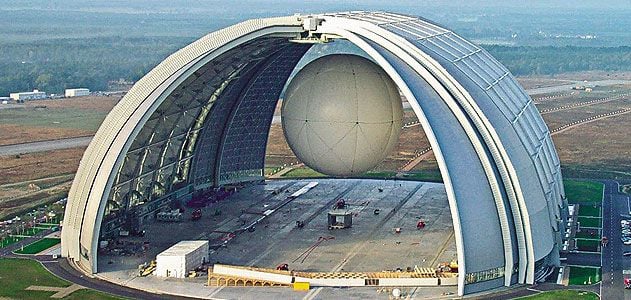 CargoLifter built the world’s largest free-standing building, big enough to hold 14 Boeing 747s, for its prototype CL-75 airship.