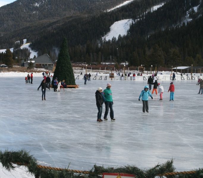 Ice skating on a lake at Keystone in the Colorado mountains