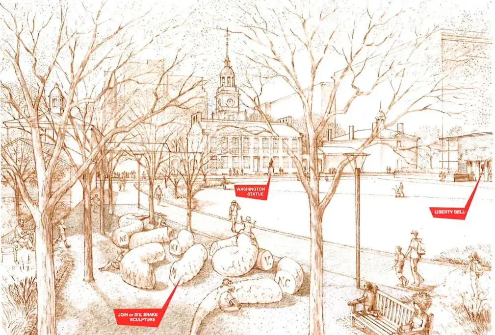 An illustration showing the planned location of a new sculpture of a snake in eight segments