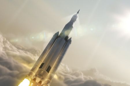 An artist's concept of the SLS heavy-lift rocket