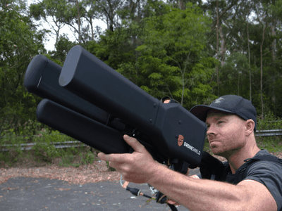 The ominous-looking DroneGun can fire directed radio beams at drones over a mile away.