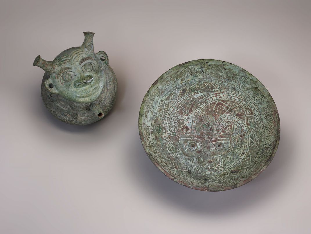 Bronze spouted vessel and basin