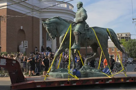 Crews removed the&nbsp;statue of Confederate General Robert E. Lee from its perch in Charlottesville, Virginia, in July 2021. Controversy over the statue&#39;s fate sparked the violent &quot;Unite the Right&quot; rally&nbsp;in 2017.
