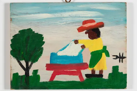 Untitled (Wash Day: Scrubbing the Clothes) by Clementine Hunter, ca. 1965