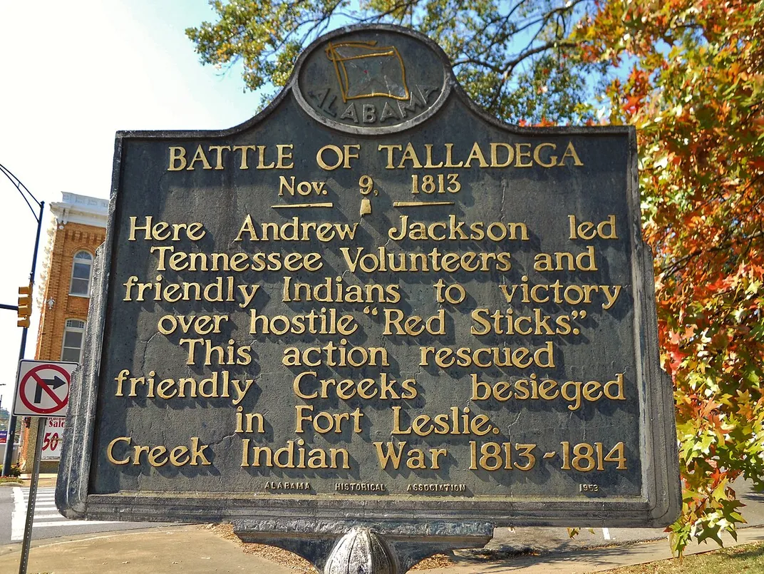 A historical marker in Talladega, Alabama