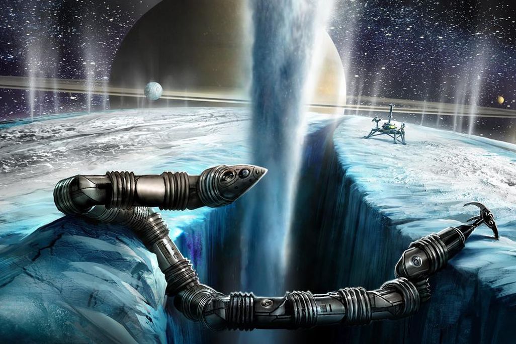 The Exobiology Extant Life Surveyor explores a moon's icy cavern