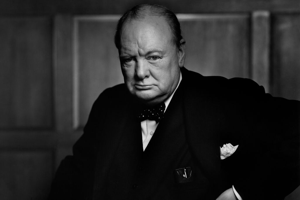 Winston Churchill sternly gazes into camera