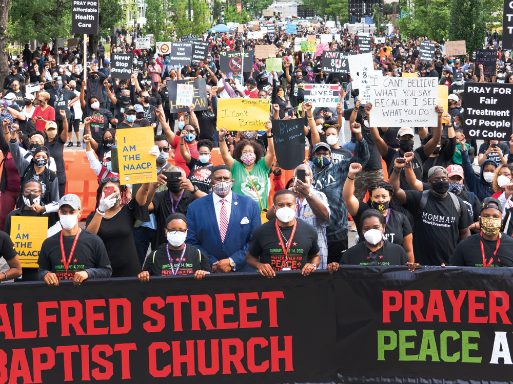 In June 2020, a protest against racial injustice and police brutality made its way through the streets of Washington, D.C. Photographer Talia Hawley submitted this photo as part of the Anacostia Community Museum’s Moments of Resilience storytelling project. PHOTO Talia Hawley