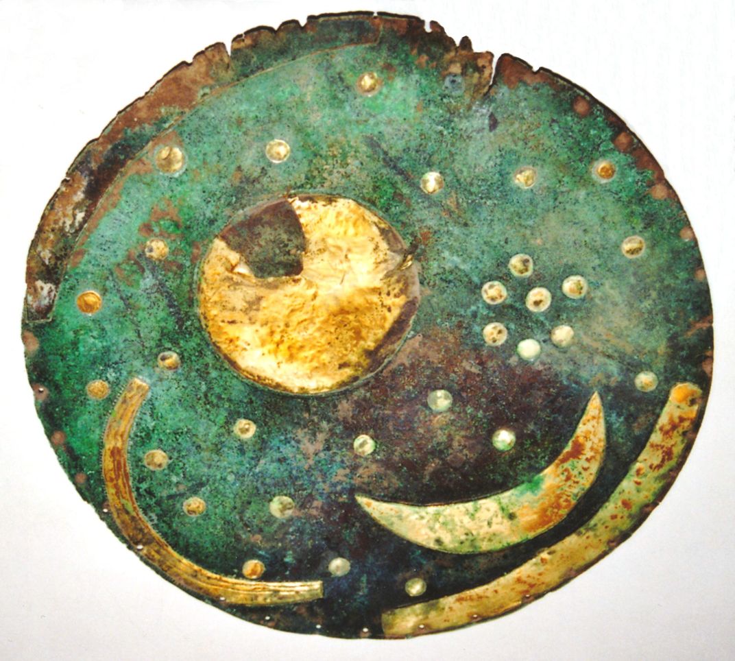The Nebra Sky Disc, as seen soon after its recovery by authorities