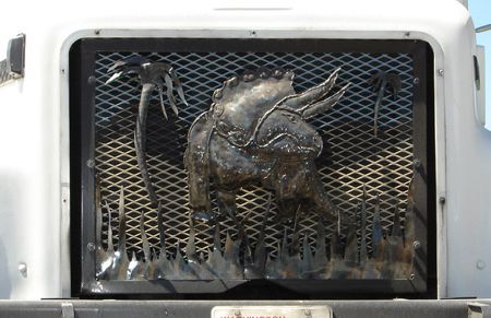 A Triceratops grill cover as seen in Granger, Washington