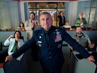 Co-creator and star Steve Carell and a cast of comedic ringers can't cover up the clunky writing and uneven tone of "Space Force."