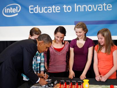 President Barack Obama visits finalists of the 2011 Intel Science Talent Search