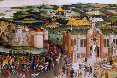 Henry VIII likely commissioned this painting of the Field of Cloth of Gold toward the end of his reign.