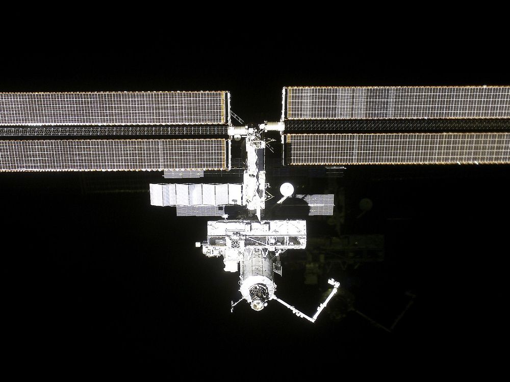 An image of the International Space Station floating in space
