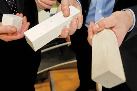 Novacem plans to test its experimental cement (above: sample blocks) first in structures like doghouses and patios.
