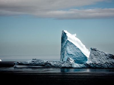 The Shape of Things to Come, Antarctic Sound, February 2010: "As we sailed with the land to our backs, I saw this bright, jagged iceberg with a dark-blue sea," writes Seaman. 