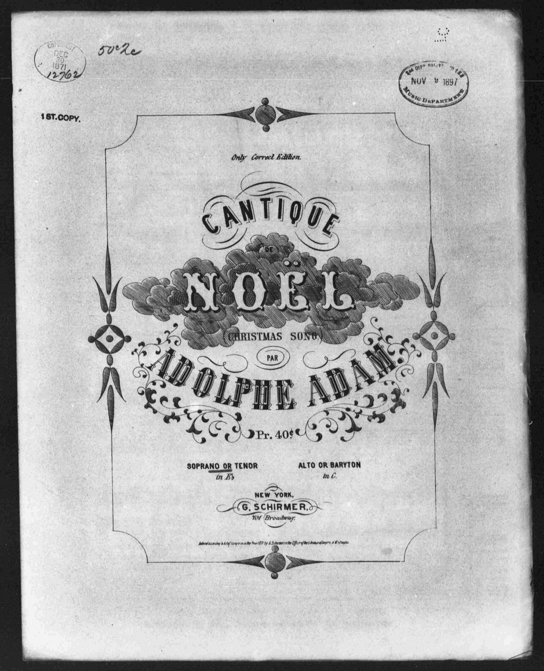 "Cantique de Noel" sheet music