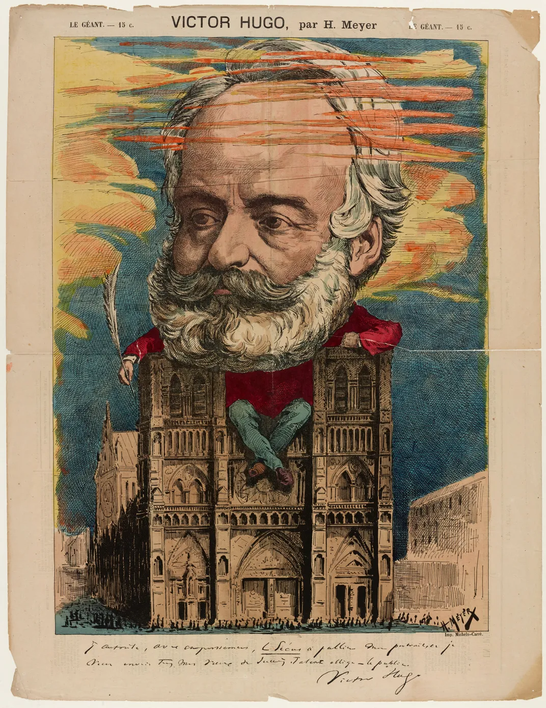 Newspaper print of Victor Hugo