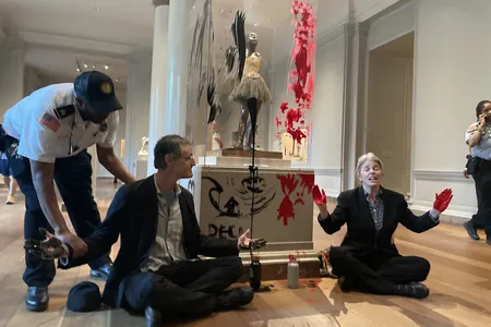 Climate activists with the group Declare Emergency spread paint on the plexiglass case of&nbsp;Edgar Degas&#39;&nbsp;Little Dancer, a sculpture on display at the National Gallery of Art in Washington, D.C.