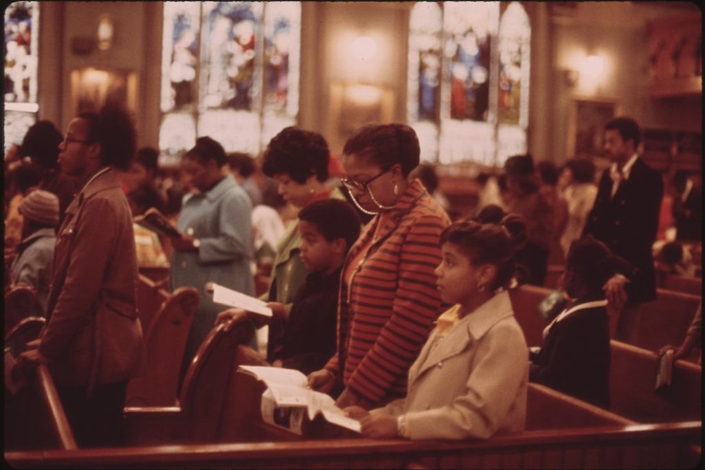 Worshippers at Holy Angel Catholic Church on Chicago’s South Side, in October, 1973.