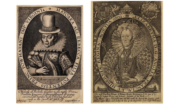 The famous engraving of Pocahontas made by Simon van de Passe (1595–1647) mirrors the Renold Elstrack (1570–1625 or after) engraving of Queen Elizabeth—and the 31 other engravings of British sovereigns published in 1618 in 