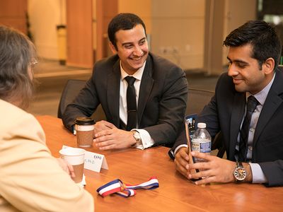 Payam Pourtaheri and Ameer Shakeel enjoy casual conversation with Radia Perlman, 2016 National Inventors Hall of Fame Inductee during the Meet the Experts session at 2016’s Collegiate Inventors Competition.