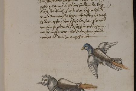 Rocket cat and rocket bird, Buch von den probierten Künsten, Franz Helm, c 1535.
