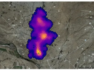 A map showing the two-mile-long plume of methane southeast of Carlsbad, New Mexico, detected by NASA&#39;s&nbsp;EMIT sensors
