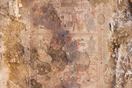 The mosaic was scorched by fire, but its depiction of the&nbsp;Iliad&nbsp;remains clearly visible.