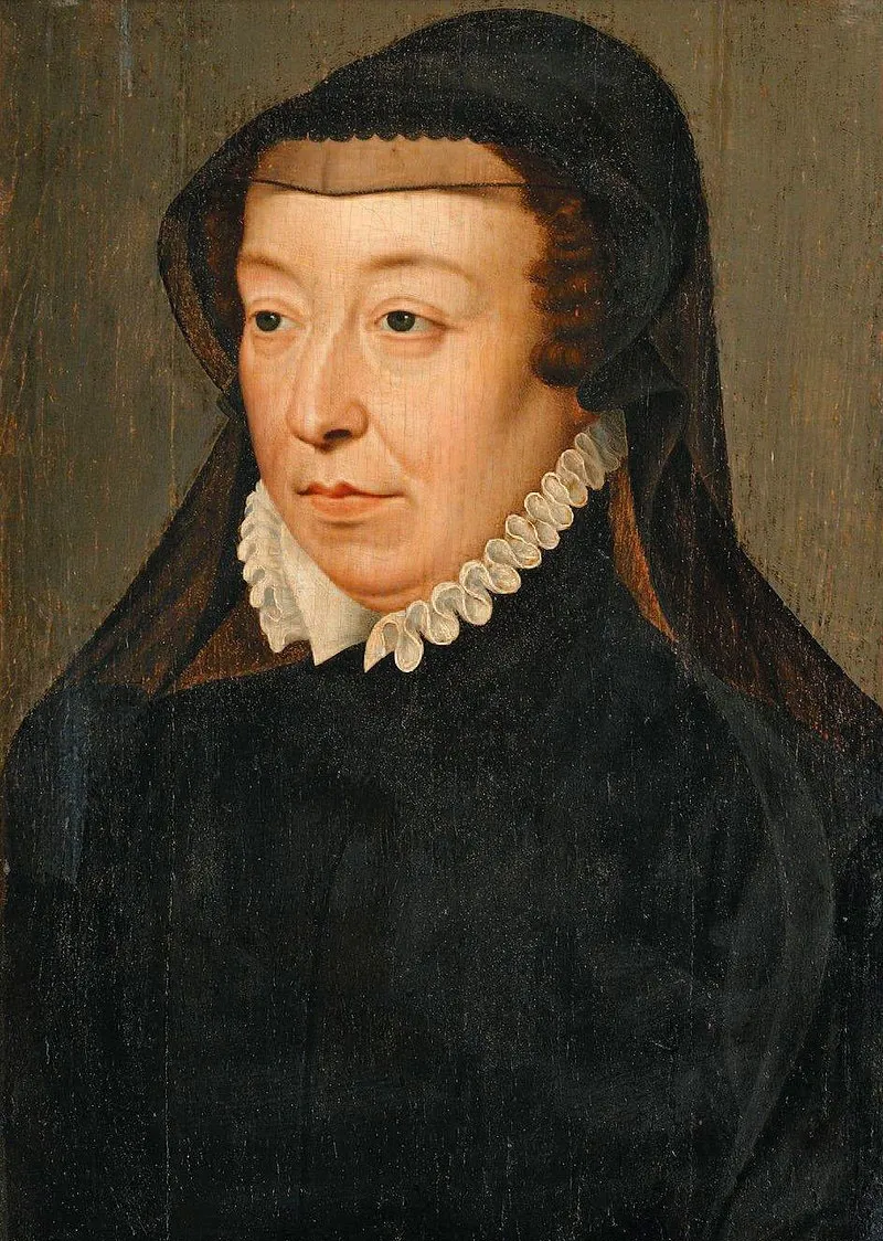 Catherine de' Medici wearing the black cap and veil of a widow