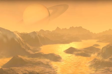 Artist's conception of a hydrocarbon lake on Titan.